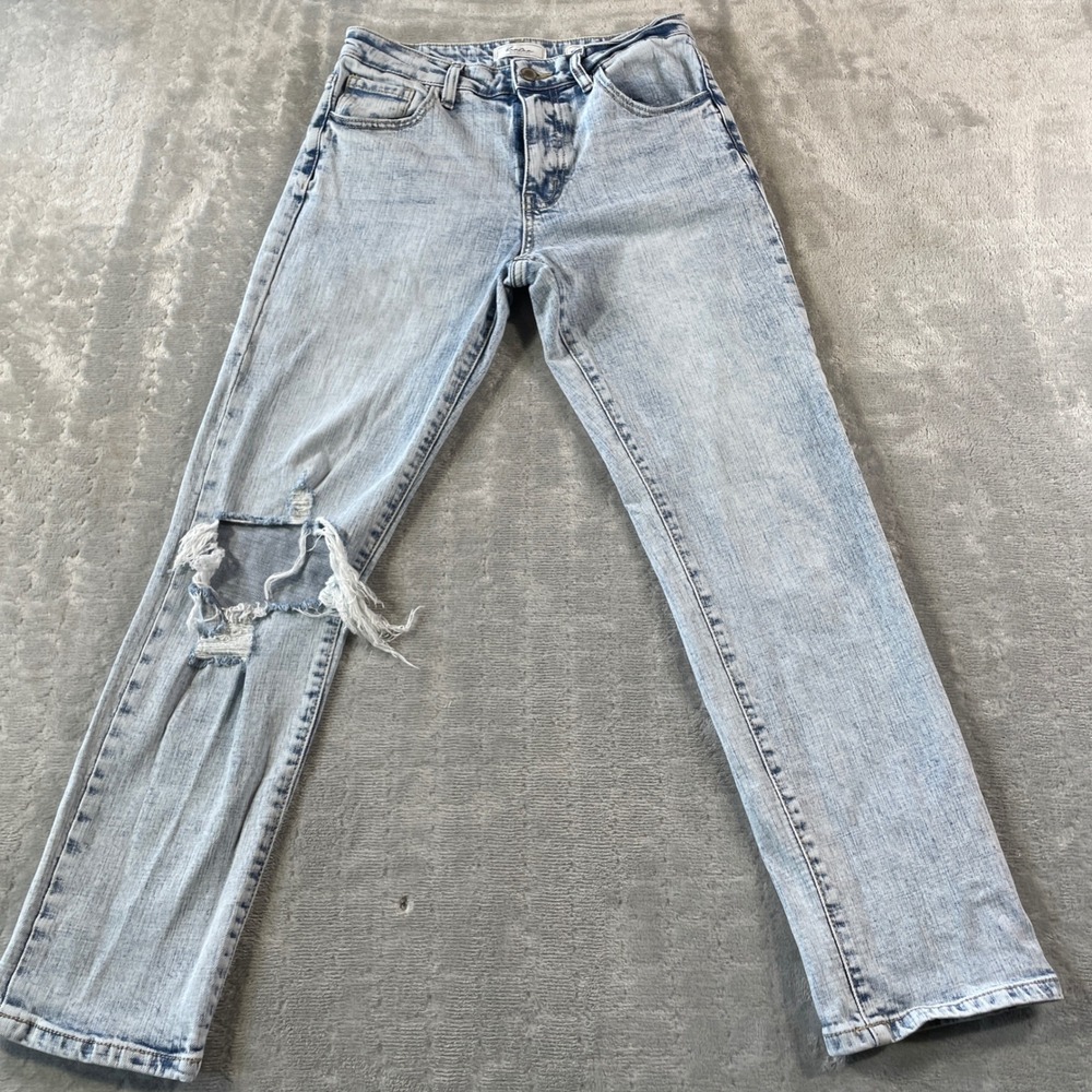 KanCan Jeans Womens 26 Light‎ Wash Signature Straight Distressed Denim Preppy